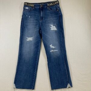 Karl Lagerfeld Paris Jeans Women Cannes Straight High Rise Distressed Blue 34x27
